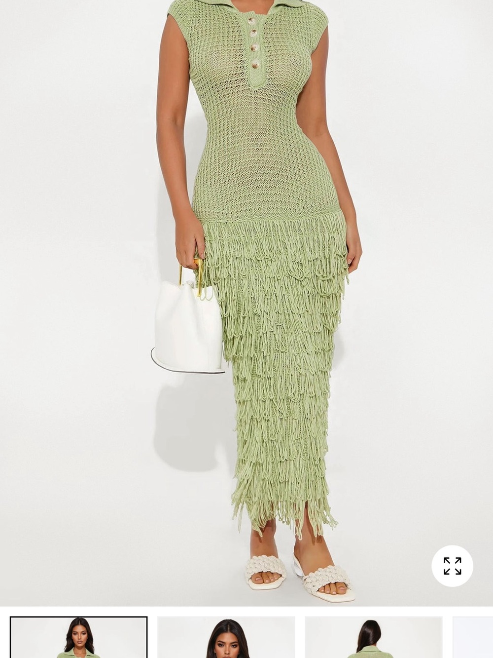 Fashion Nova Light Green Crochet Fringe Maxi Skirt